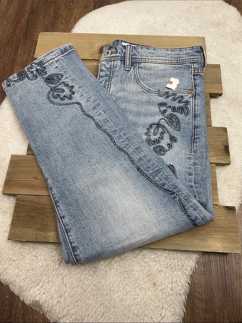 Anthropologie Pilcro NWT Embroidered Ultra High-Rise Slim Straight Jeans